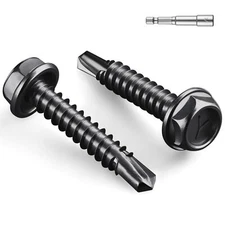 #8 x 1 Inch Self Drilling Screws 555pcs 3 lbs Black Self Tapping Screws for M...
