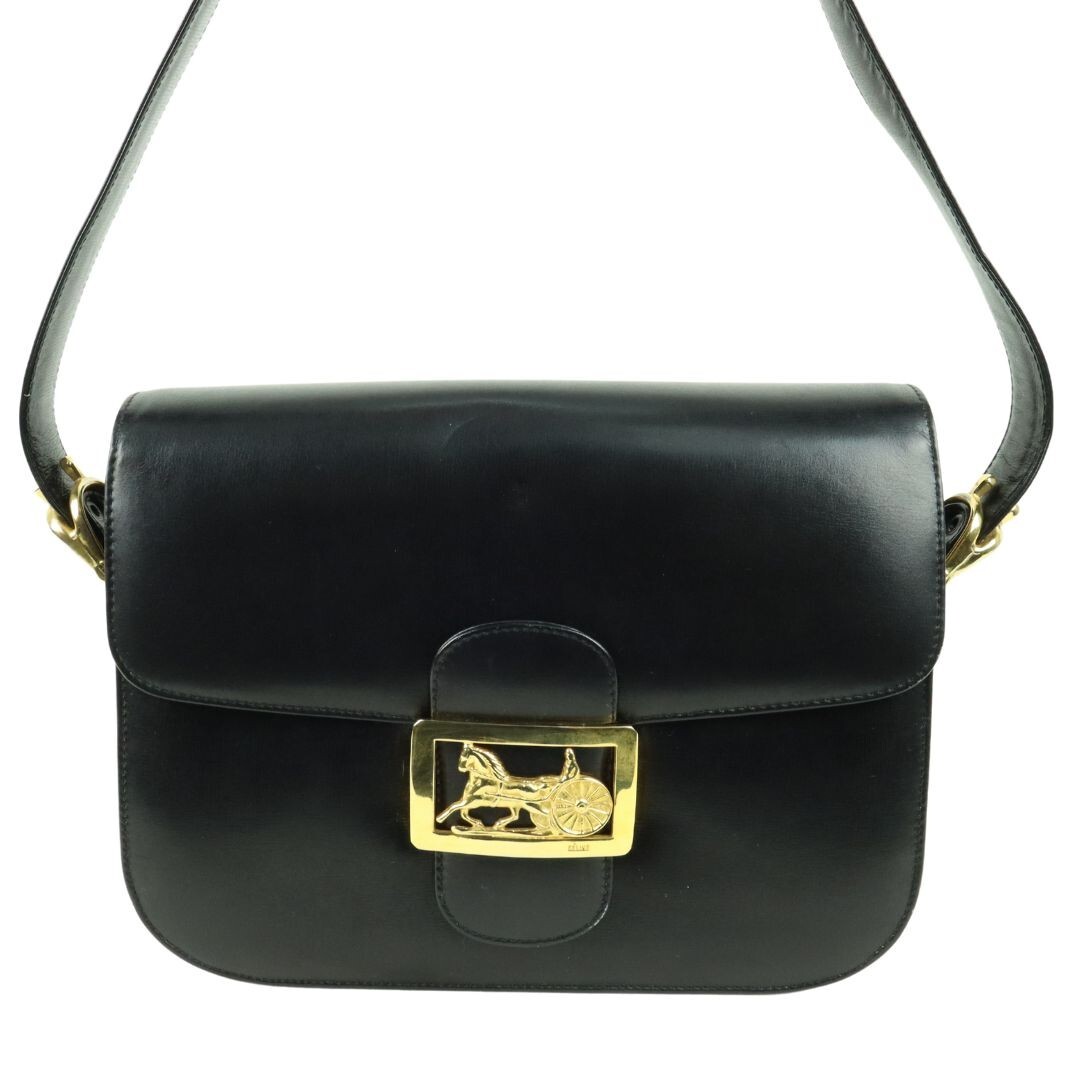 Celine Black Leather Carriage Hardware Shoulder Bag - 01425 Celine Black Leather Carriage Hardware Shoulder Bag - 01425