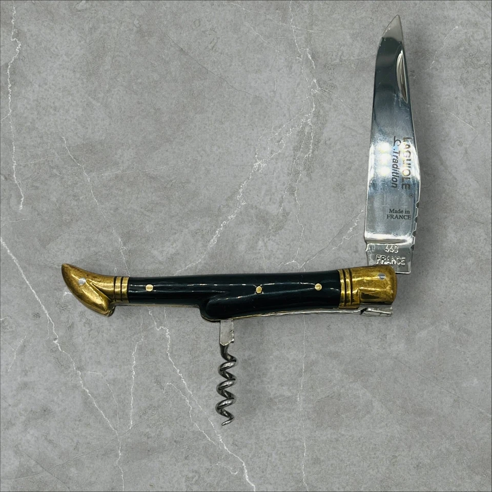 LAGUIOLE Tradition 440 Brass & Exotic Wood FRANCE Pocket Corkscrew Knife RARE - Image 2 of 4