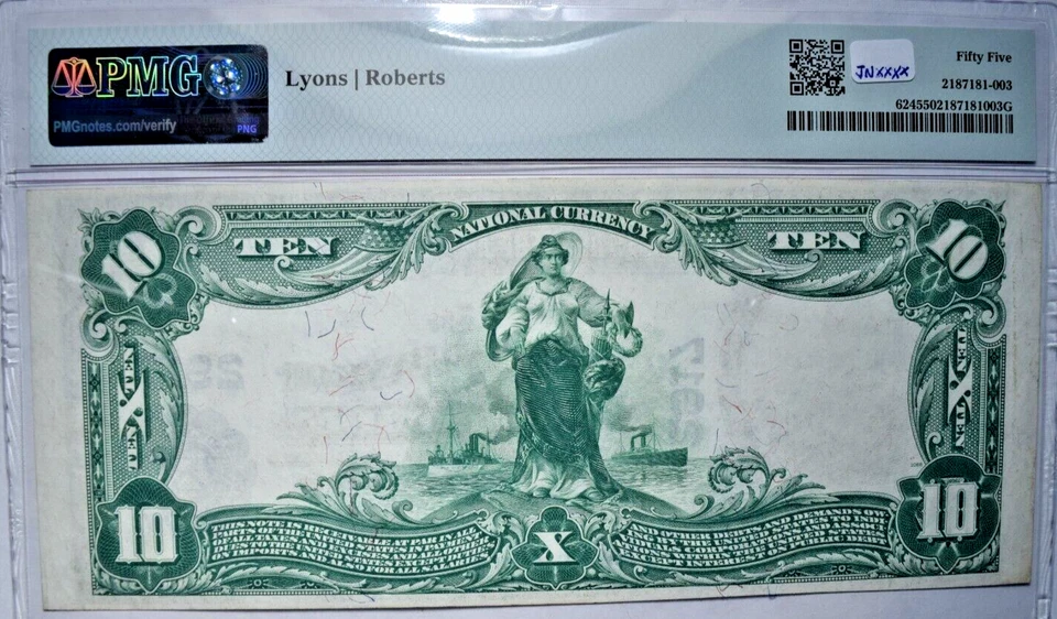 1902 $10 PLAIN BACK NATIONAL BANK OF HUSTONVILLE, KY #2917 LOOKS UNC! PMG AU55! - Image 2 of 2