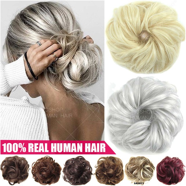 Scrunchie THICK 100 HUMAN HAIR Messy Bun Clip In