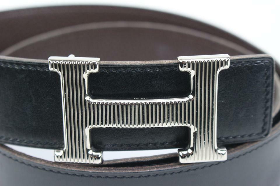 Hermès Black x Brown x SIlver 32mm Reversible Strie H Logo Belt Kit 41he56 Hermès Reversible Leather H Logo Belt Black/Brown Silver  main image 4