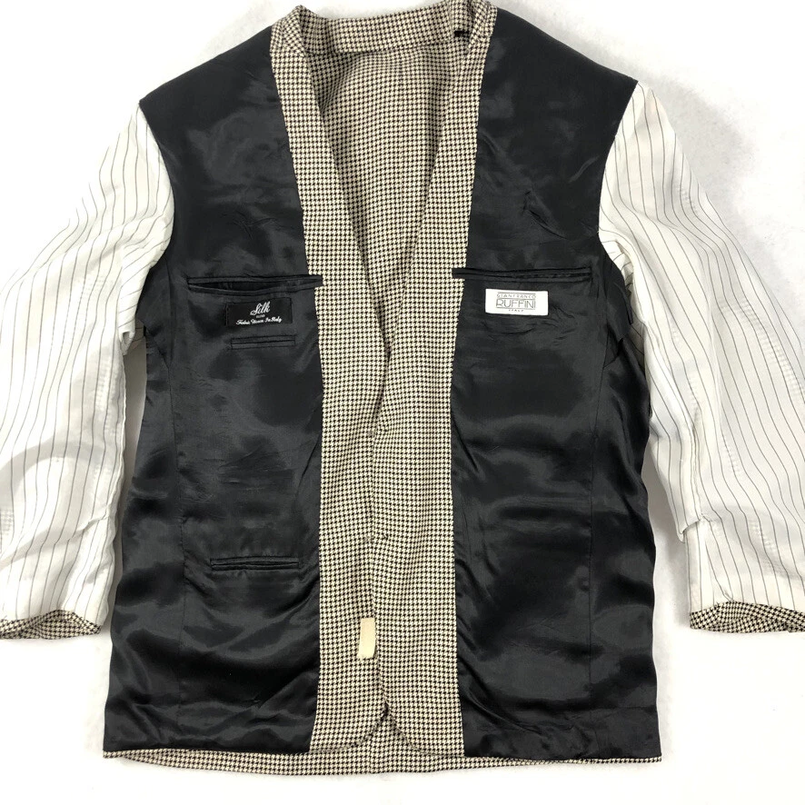 Gianfranco Ruffini Blazer Men 42 R Black Tan Silk Houndstooth Check Sportcoat - Image 4 of 4