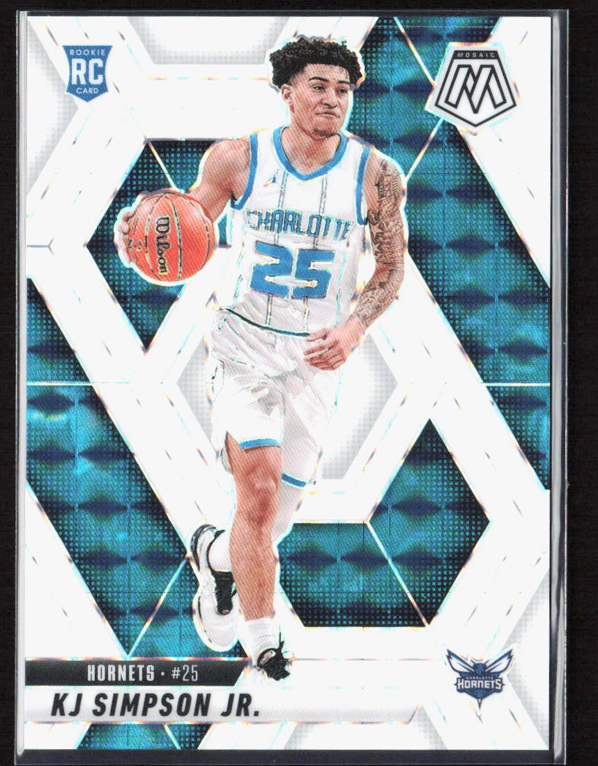 2024-25 Panini Mosaic KJ Simpson Jr. White Prizm Rookie /25 #239 Hornets