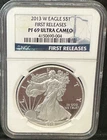 2013-W SILVER EAGLE NGC PF69 ULTRA CAMEO 1 OZ AMERICAN EAGLE First Releases