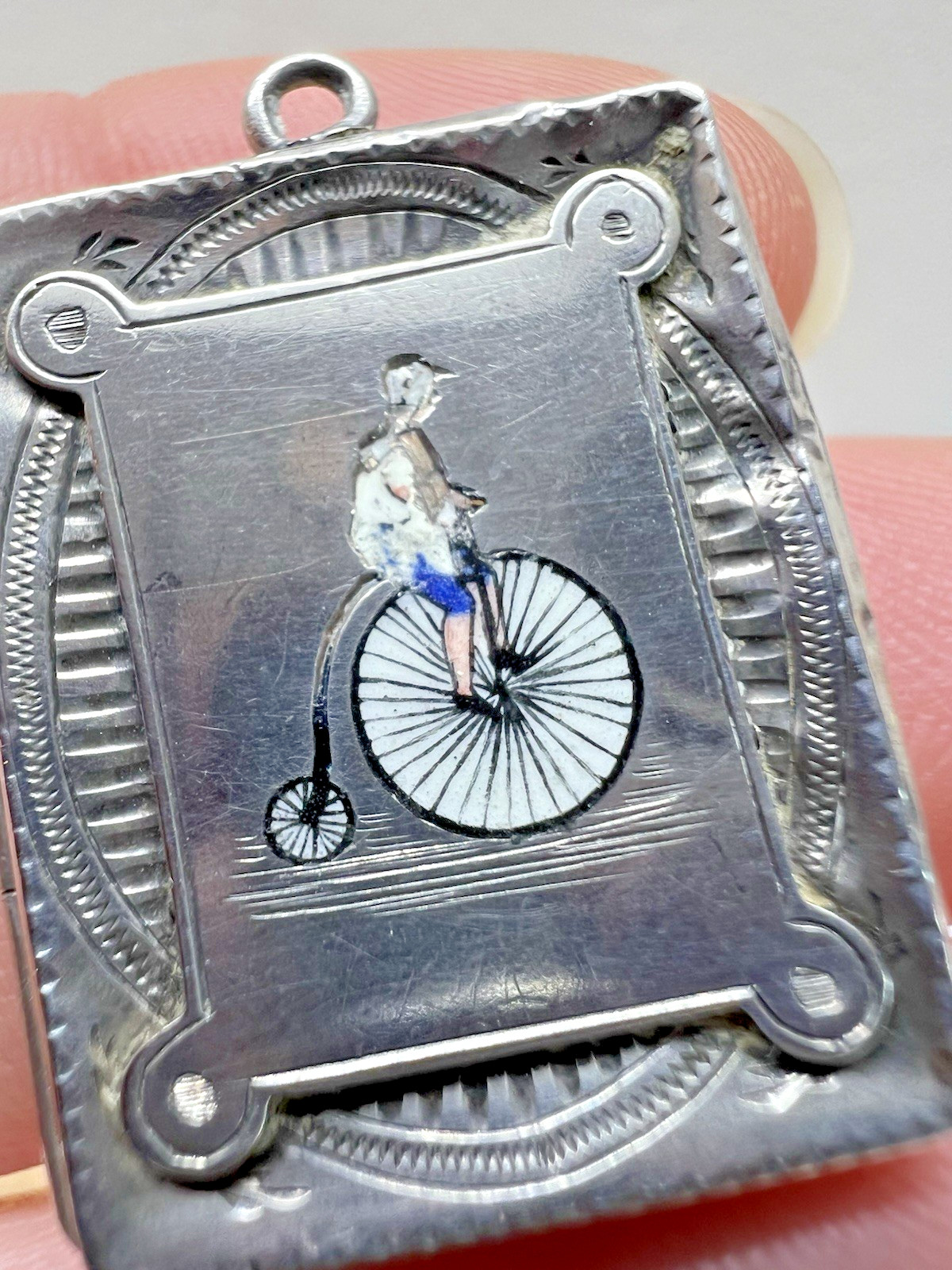 RARE HM1892 ANTIQUE SOLID SILVER PENNYFARTHING ST… - image 2