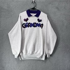 Vintage Jerzees Made In USA Grandma Collared Patches Sweater Sweatshirt XL A3