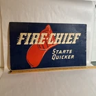 VINTAGE RARE TEXACO OIL FIRE-CHIEF 'STARTS QUICKER' CARDBOARD DOUBLE-SIDED SIGN