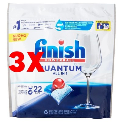 3 X Finish Tabs Pastiglie Lavastoviglie 22 Pz. Quantum All Classico