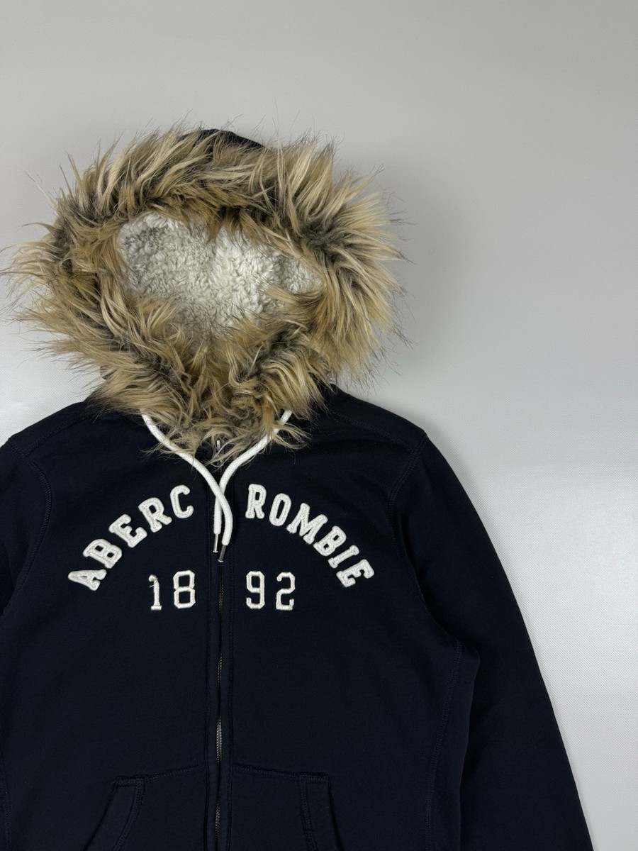 Vintage Y2K Abercrombie&Fitch Women's Fur Hood Zip Hoodie Size L