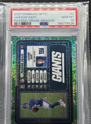 Jaxson Dart [Dragon] #2 2025 Panini Donruss Optic Passing Grade card