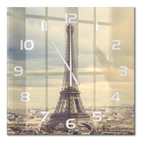 Quadratische Moderne Wanduhr Aus Glas Eiffelturm Paris WeißE Zeiger 60X60 Cm
