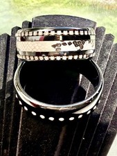 2 Vintage Black Plastic Bangles Faux Snakeskin and Diamanté Jewellery Set Worn 2