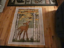 Spotted Fawn Latch Hook Rug Canvas Vintage 35 x 23"