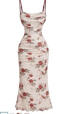 Women's Floral Summer Dress Mesh Ruched Cocktail Party Formal Beach Sun Dresses