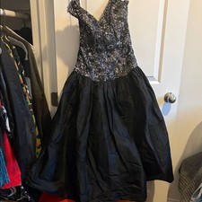 Lillie Rubin vintage 80s cocktail dress black and silver lace taffeta waist 14