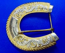 Large Lucky Horseshoe Hand Made / Engraved Western Vintage Tex-Tan Belt Buckle