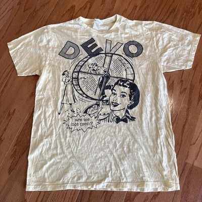 DEVO Vintage Original Concert T-Shirt SIZE XL Are We Not Men? Yellow Bayisland 