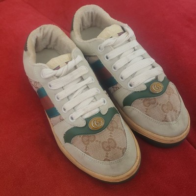 GUCCI Screener GG Sneaker Canvas Leather Low-top Women Shoes Size US 5 EU 35