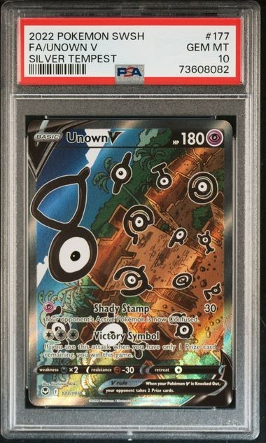2022 POKEMON SWORD & SHIELD SILVER TEMPEST #177 FA/UNOWN V PSA 10 GEM MINT
