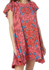 NWT Free People Mini Dress Womens Medium Yara Floral Rose Flowy Pocket Boho