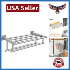 Stylish 16-Inch Wall-Mount Towel Shelf with Double Bars - Brushed Nickel Finish