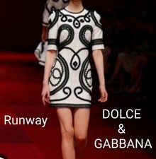 DOLCE&GABBANA Dress Mini Length Embroidered Runway Style White Black