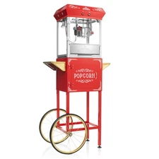 Vintage Style Popcorn Machine Maker Popper with Cart and 6-Ounce Kettle