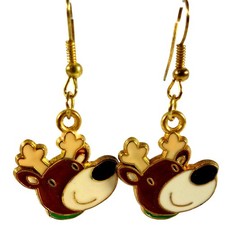 Reindeer Enamel Dangle Earrings Christmas Holiday Themed Holiday Jewelry