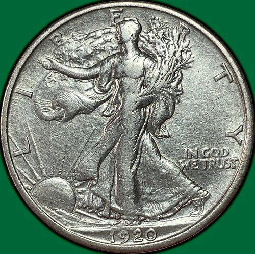 1920-D Walking Liberty Half Dollar Extremely Fine XF Coin, Cleaning #36425