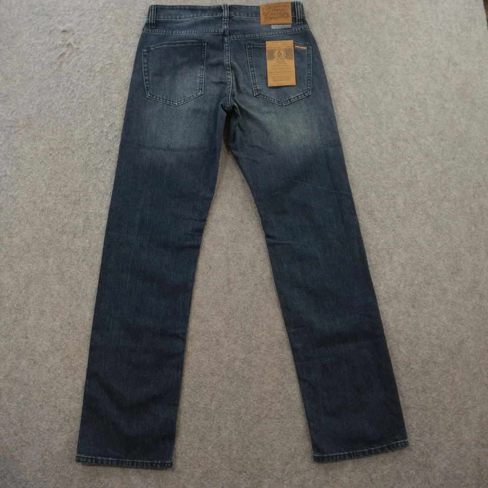 Volcom Jeans Mens 28 Blue Solver Straight Dark Wash Mid Rise Zip New - Image 2 of 4