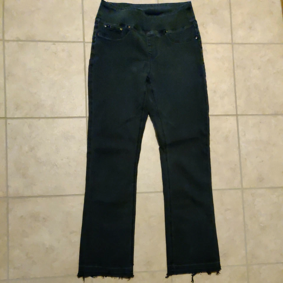 Mujer M Pull-on Vaqueros Denim Color Negro Pierna Recta Con Dobladillo Crudo Cremallera Foto 2 de 4