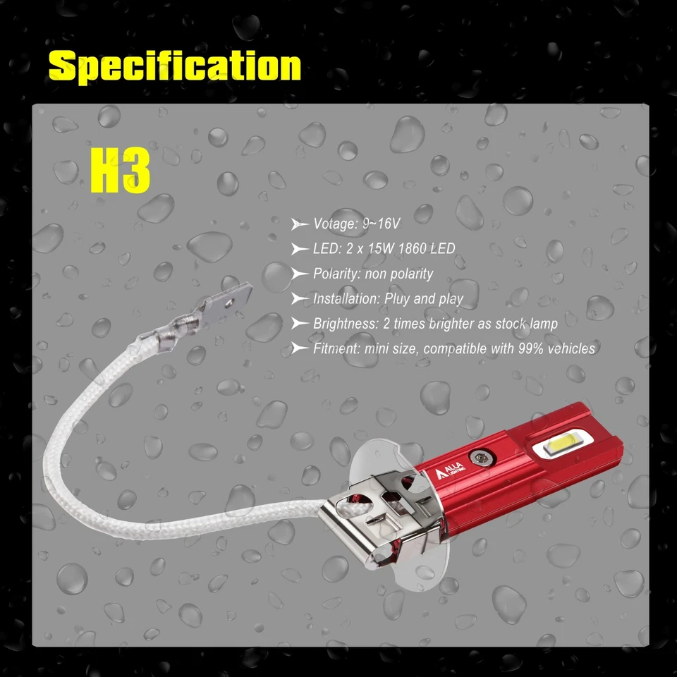 LED 6000K White Fog Light Bulbs for 1990-2006 Nissan Maxima, H3 Lamp Short & Fit - Image 4 of 4