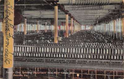 Danville Virginia Dan River Cotton Mills Spinning Dept Interior Postcard AA58494