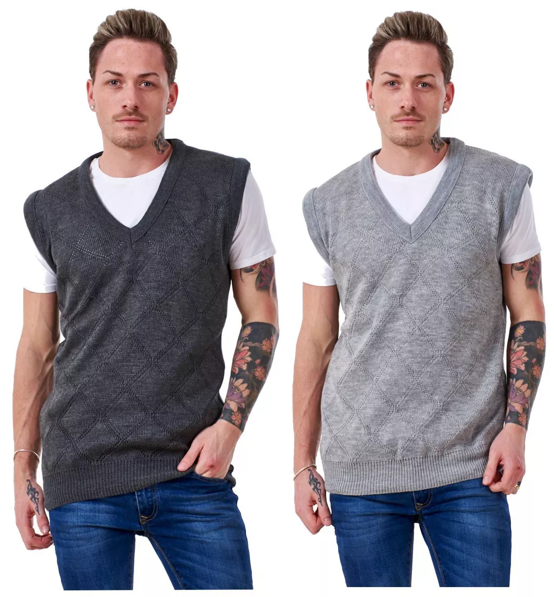 Mens Argyle Knitted V Neck Classic New Tank Top slipover Jumpers S to XL