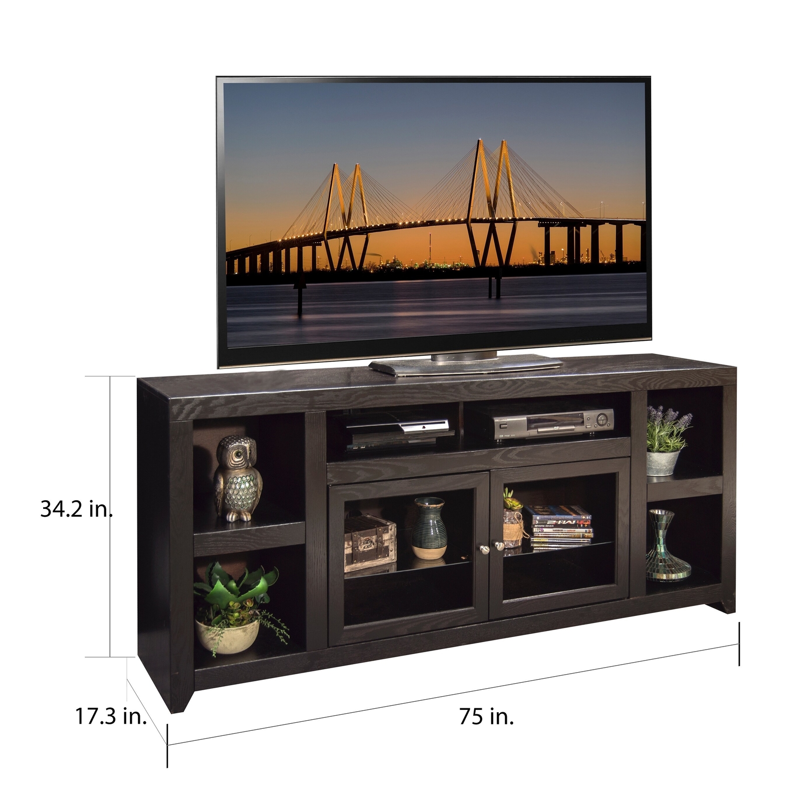 Bridgevine Home 75 inch TV Stand Console for TVs up to 90 Mocha Traditional
