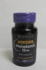 Fast Dissolve Sleep Aid 180 Tablets Nighttime Carlyle Melatonin 12 mg Natural