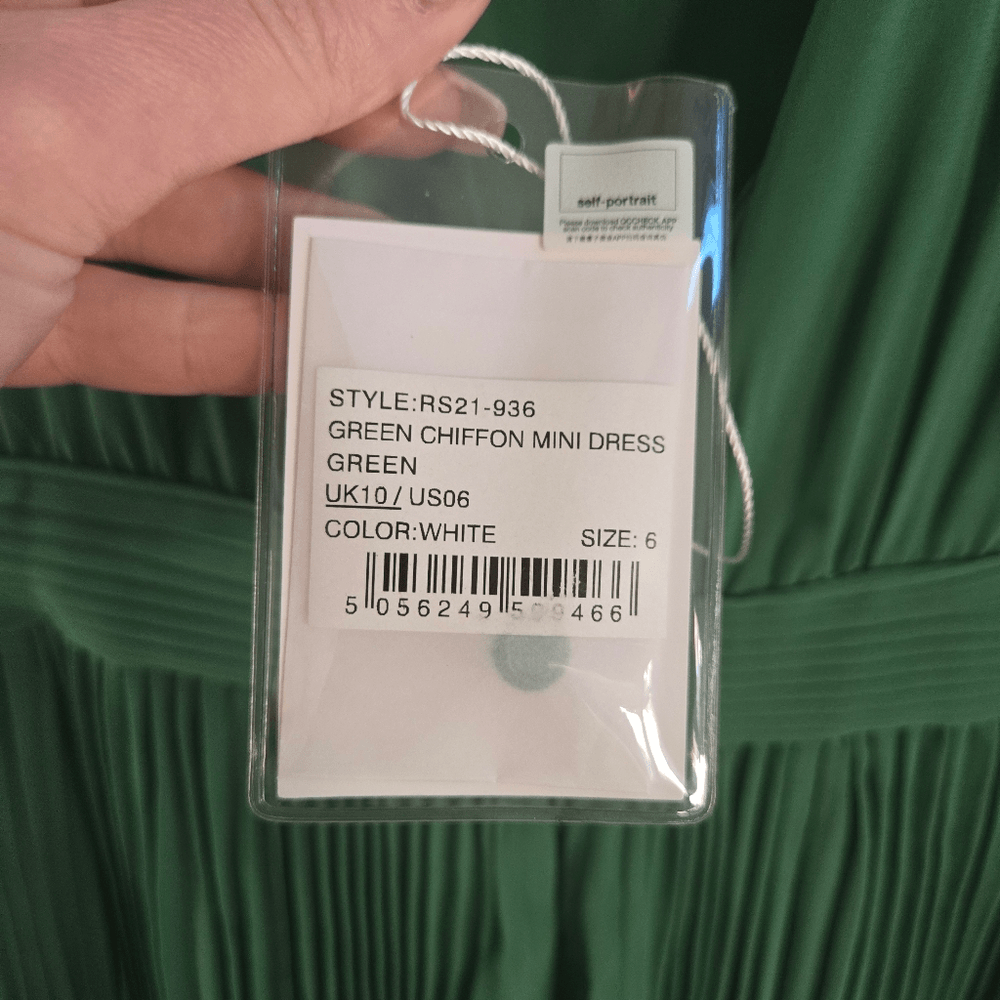 slim fit dress slacks Self-Portrait // Blue & Green Chiffon Dot Mini Dress – VSP Consignment