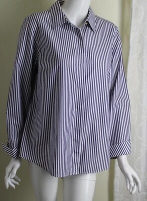 Chico's Sz 1.5 1 No-Iron Bleu Blanc Métallique Rayure Exquis Haut Chemisier - Photo 1/4