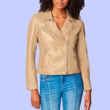 Blank Nyc Semi Fitted Vegan Leather Biker Jacket Natural Light-size Small