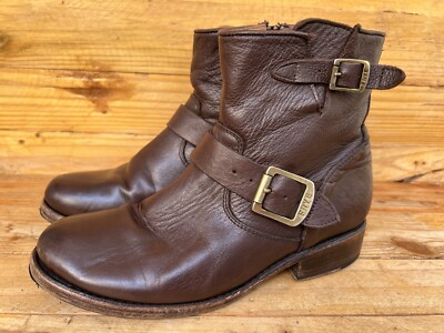 Frye Vicky 3470541 Women's Brown Leather Zip Side Moto Ankle Boots Size US 7 B