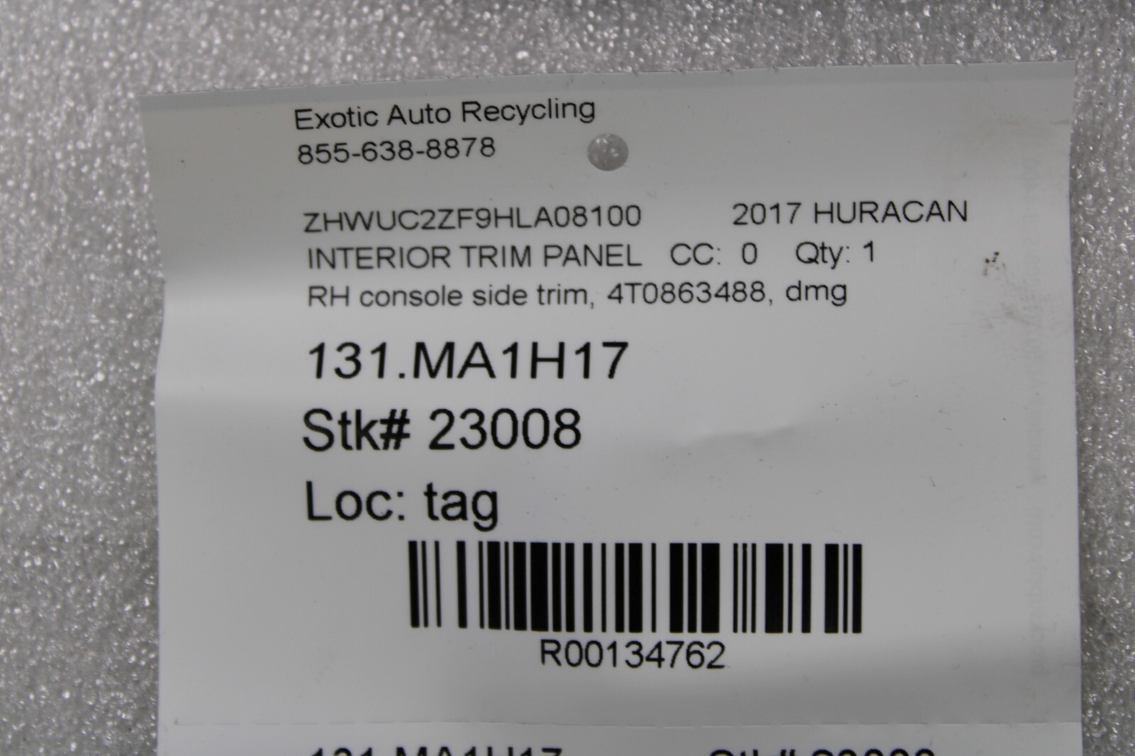 Lamborghini Huracan, LP580, LP610, LH, CNS Side Trim Panel, Used, P/N 4T0863487