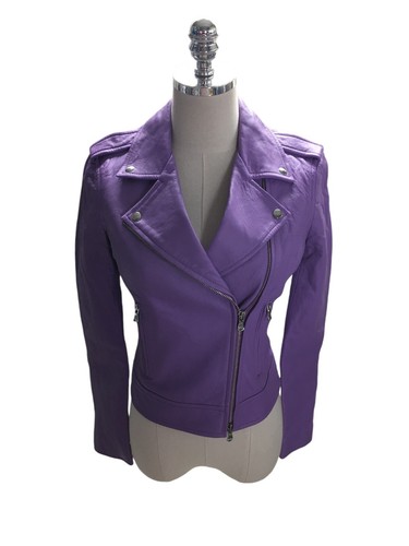L'agence Leather Jacket Women's Size XS Purple Lamb Leather Zip Moto - Picture 3 of 8