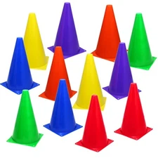 12 Assorted Color 9" Cones Train Training Soccer Football Agility Traffic Marker