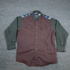 Vtg 90s Wrangler Brushpopper Button Up Shirt 17.5x35 Colorblock Plaid Country XL