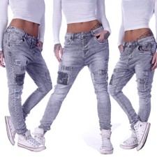 Damen Boyfriend Jeans Chino Baggy Harems Hose Hüftjeans Stretch Girlfriend G4