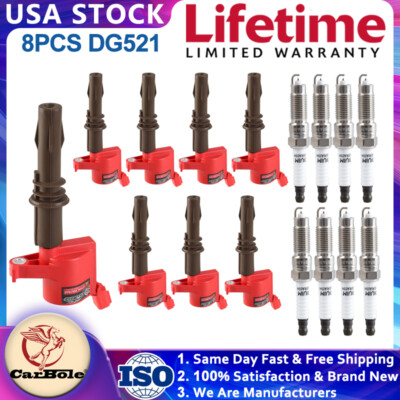 8Pack Heavy Duty Ignition Coils & Spark Plugs For 2009-2010 Ford