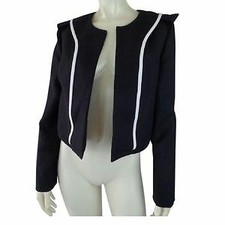 Chloe Blazer 36 Eu (6 Us) Blk Open Front Linen Viscose Shorty Cropped White Pipe