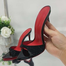 2025 Summer Womens High Heels Peep Toe Stilettos Rhinestone Dress Party Slippers