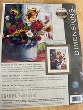 Dimensions Bucket Of Flowers 1534 Floral Crewel Colorful Embroidery Kit 11 x 14